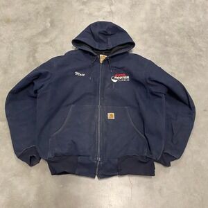 Vintage y2k 90s j130 faded navy made in USA carhartt hooded workwear jacket